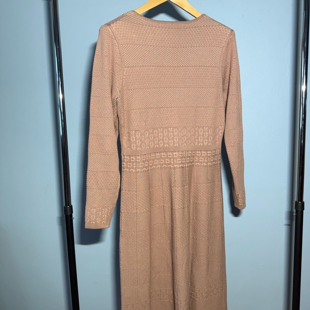 Gal Meets Glam Heidi Mixed Stitch Long Sleeve Midi Sweater Dress Pink XL - Picture 4 of 4